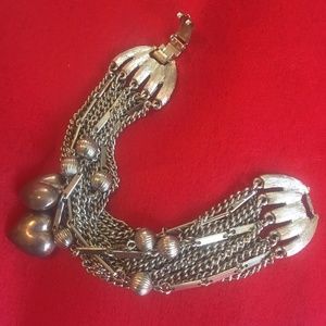 Vintage Silver Puffy Heart Swingy Chain Bracelet